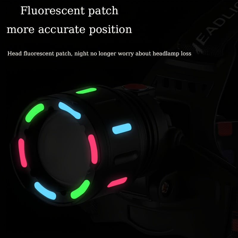 Lampe frontale LED rechargeable, 4 modes, focale réglable, inclinaison à 90°, feu arrière d'avertissement, pour le camping, la randonnée, l'aventure, les réparations d'urgence, lampe durable pour adultes