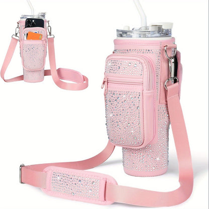 Sac porte-gobelet en néoprène avec poche pour téléphone et bandoulière réglable – Compatible avec les gobelets de 30 et 40 oz, porte-bouteille à clip pour la randonnée, le camping et les sports de plein air, 4 couleurs