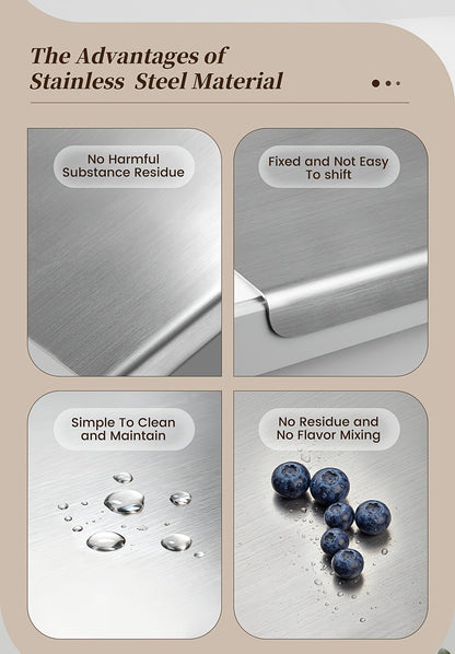 Planche à découper en acier inoxydable 304 – Billot de cuisine antirouille, facile à nettoyer, disponible en 3 tailles (40 cm × 30 cm, 50 cm × 40 cm, 60 cm × 40 cm)