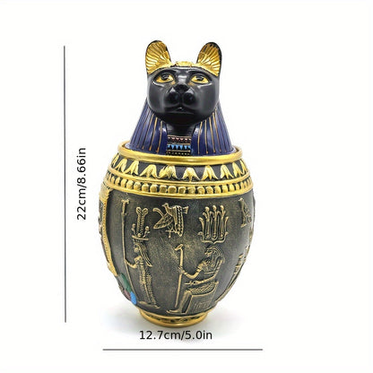 Urne funéraire pour animaux en résine Anubis égyptien et pot de conservation – Statue du dieu chat et chien, gardien pharaonique antique, urne souvenir décorative pour cendres, sculpture de décoration intérieure et objet funéraire de collection, 2 styles