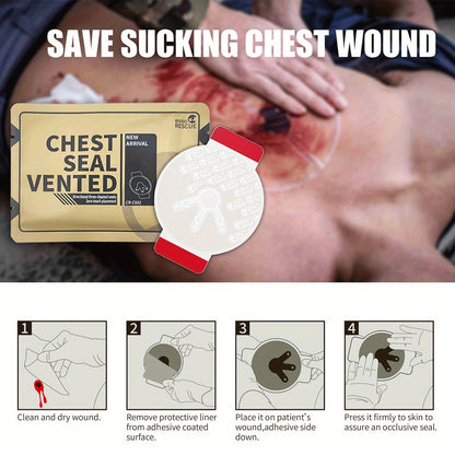 Pansement thoracique d'urgence non ventilé RHINO RESCUE – Fourniture médicale IFAK portable pour plaies thoraciques aspirantes, nylon PA, éligible FSA/HSA, jaune