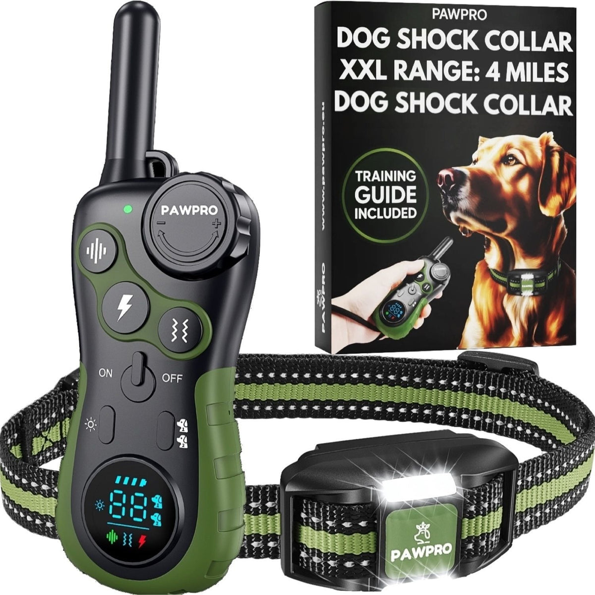 Collier de dressage pour chien avec télécommande, portée de 6 km – 124 niveaux réglables, 4 modes (bip, vibration, choc, veilleuse), collier électronique rechargeable pour chiens de 2 à 61 kg, avec guide de dressage