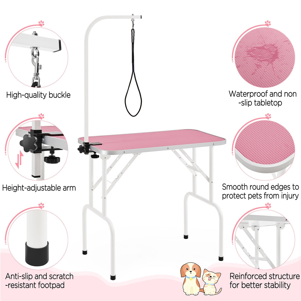 Table de toilettage pliable pour chiens et chats , bras réglable en hauteur avec surface antidérapante et imperméable et pieds pliants, station de beauté pour animaux portable pour la maison et les professionnels