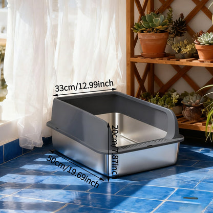 Stainless Steel Cat Litter Box – Odor-Proof High-Sided Metal Litter Tray, Non-Stick Anti-Scratch Leak-Proof Design, Easy to Clean Indoor Cat Toilet for Large, Medium & Small Cats, Multiple Sizes & Colors