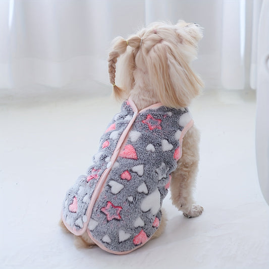 Gilet pour animaux en polaire corail motif lune et étoile pour chiens et chats - Manteau chaud et mignon à dos ouvert pour animaux de petite à moyenne taille, pull doux pour intérieur et extérieur, automne et hiver