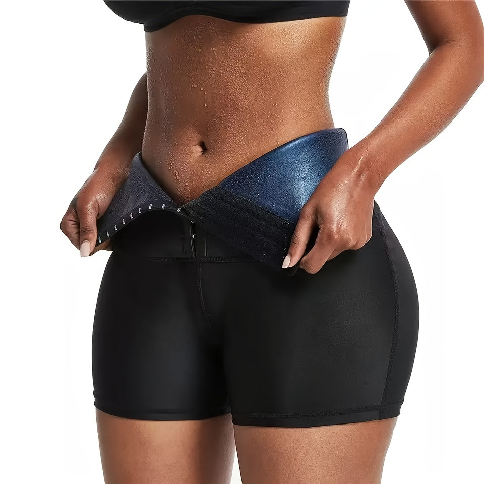 Shorts de sauna taille haute pour femme, pantalon capri amincissant à compression et effet sudation – Legging trois-quarts de sport à boutons pour le fitness et la gym (S-XXL)