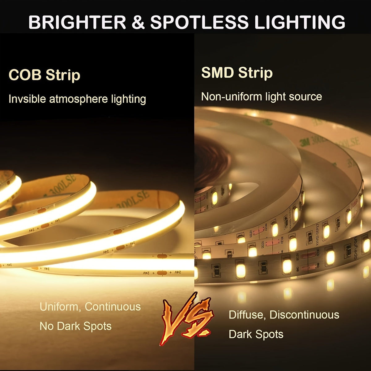 Ruban LED COB 10 m, 4800 LED, intensité variable – Bande lumineuse LED flexible ultra brillante à haut rendement lumineux pour sous-meuble, rétroéclairage TV, chambre, cuisine et décoration de fête