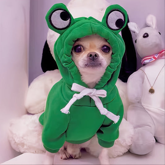 Sweat-shirt à capuche grenouille pour chiens de petite et moyenne taille - Pull chaud et douillet pour temps froid, costume de grenouille mignon pour chien, disponible en 4 couleurs et tailles S-XXL pour Chihuahua, Poméranien, Corgi et Teckel