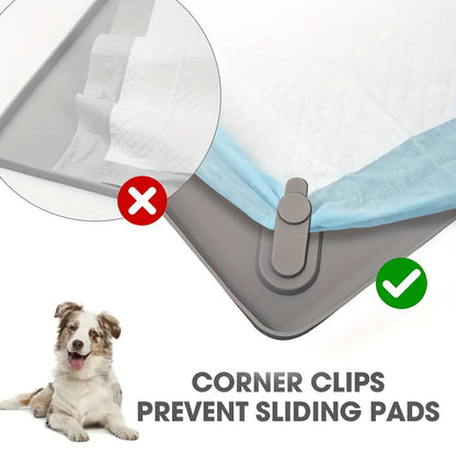 Support pour tapis de propreté avec clips magnétiques – Plateau d'apprentissage en silicone réutilisable, rebords surélevés anti-fuite, facile à nettoyer, convient aux tapis standard et XL, idéal pour chiots, chats et petits animaux