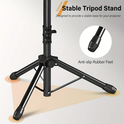Trépied pour projecteur et ordinateur portable – Hauteur réglable avec support de téléphone col-de-cygne, plateau inclinable à 180°, capacité de 10 kg, support au sol portable pour bureau, maison, scène, studio et DJ
