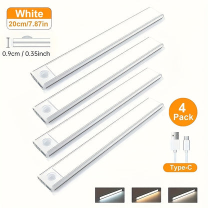Éclairage sous meuble à détecteur de mouvement LED – Lampe de placard sans fil rechargeable USB-C, 3 températures de couleur et intensité variable, fixation magnétique, veilleuse à détection de mouvement pour cuisine, placard, tiroir (lot de 1/2/4)