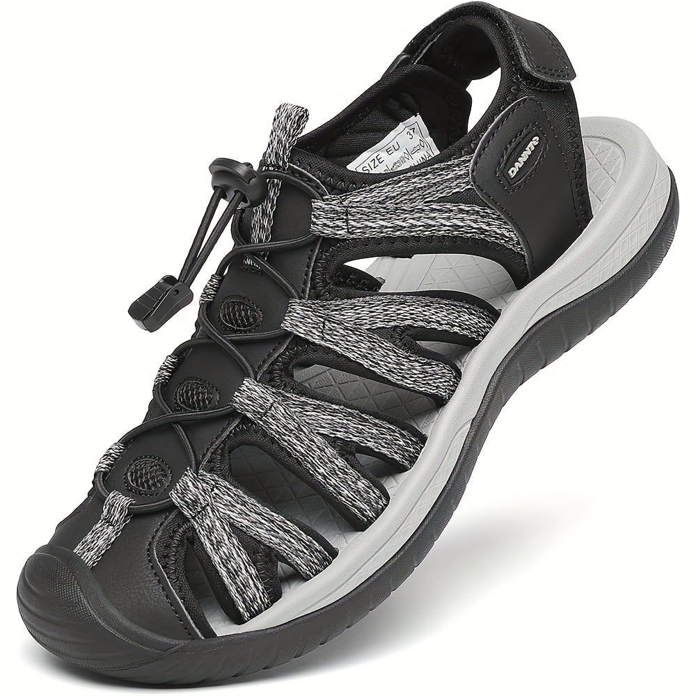 Sandales de randonnée fermées pour femmes, sandales aquatiques légères et antidérapantes avec lacets élastiques réglables et bride auto-agrippante, chaussures de sport respirantes pour la plage, le camping, la pêche, les voyages et la marche