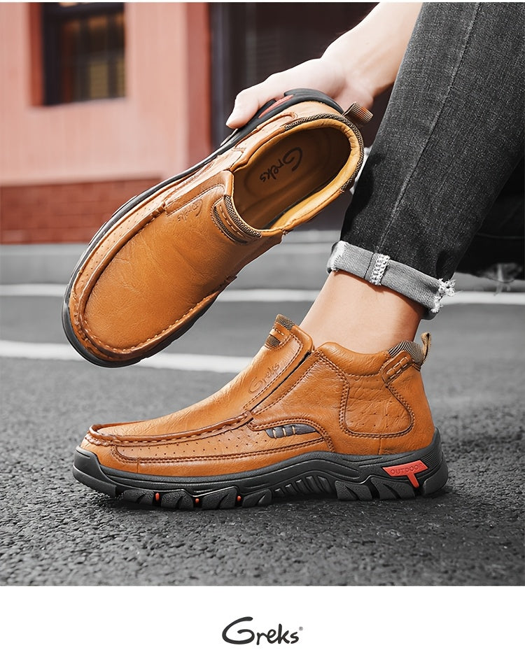Bottines à enfiler cousues main pour homme GREKS, mocassins décontractés style Chukka, semelle antidérapante pour la randonnée, la conduite et le quotidien – chaussures légères et confortables pour homme