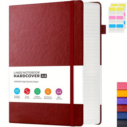 Carnet à couverture rigide A4 320 pages – Grand journal en cuir ligné pour femmes et hommes, papier épais 100 g/m², carnet ligné 21,6 x 28 cm pour le travail, l'école, les études, l'écriture et les affaires, 6 couleurs