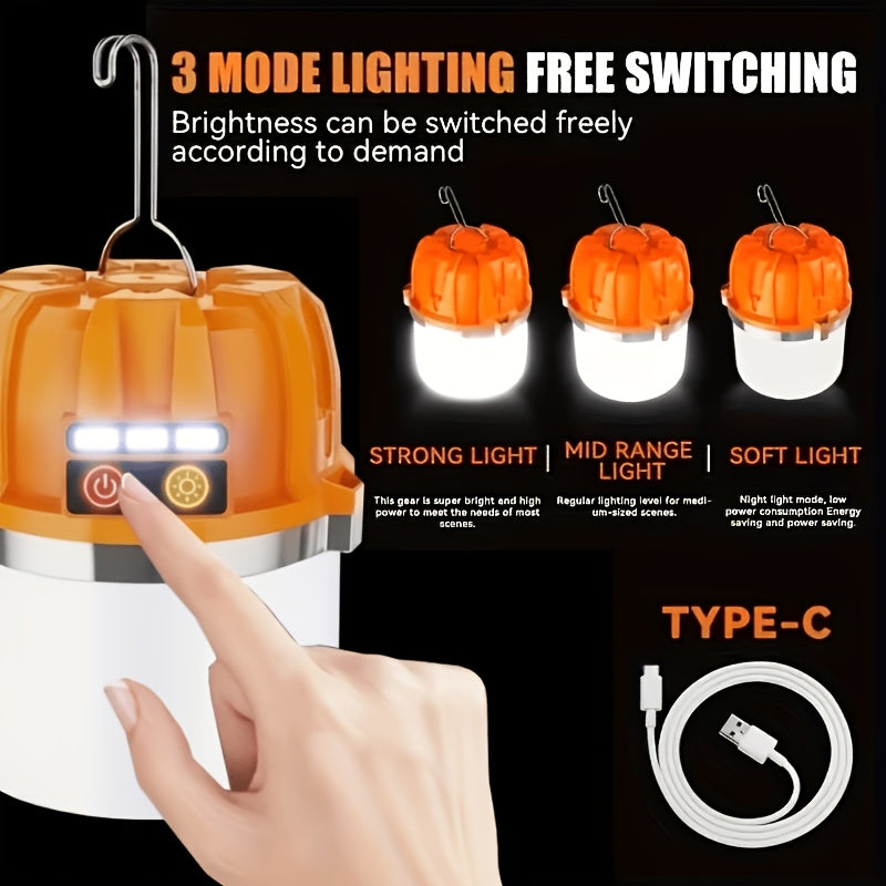 Lanterne de camping LED rechargeable par USB avec batterie externe intégrée, lampe de tente portable ultra-lumineuse pour camping, barbecue, terrasse, extérieur et urgences, recharge les téléphones portables, design autoportant et suspendu