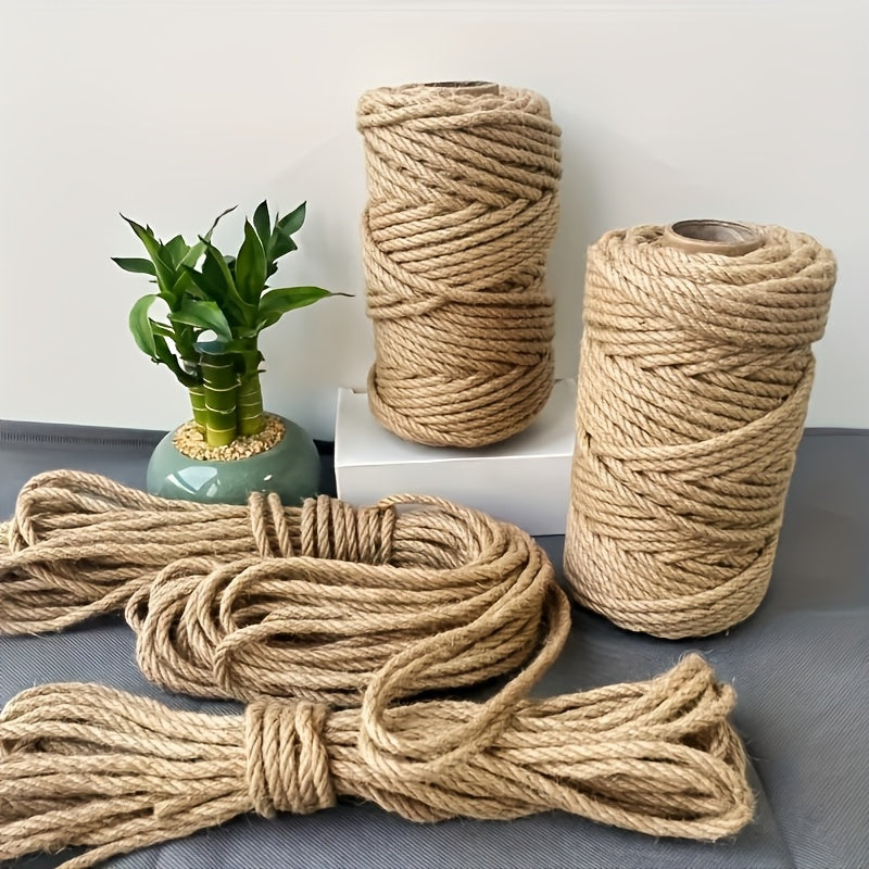 Corde de jute naturelle 6 mm x 20 m (65 pi), ficelle beige rustique pour travaux manuels, griffoirs pour chat, décoration intérieure, emballage et suspension - Cordon de jute décoratif robuste