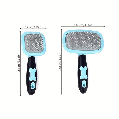 Peigne de toilettage pour animaux avec picots de massage - Brosse démêlante en acier inoxydable pour chiens et chats, élimine les nœuds et les poils morts, massage doux du cuir chevelu, grande taille (rose ou bleu)