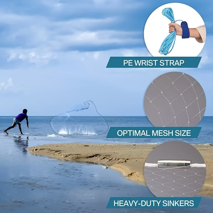 Épervier de pêche 8 pi/10 pi pour la capture d'appâts – Filet en monofilament de nylon robuste avec plombs en zinc haute résistance, conception à lancer facile pour la pêche américaine en eau douce et en mer, émerillon en acier 240/300