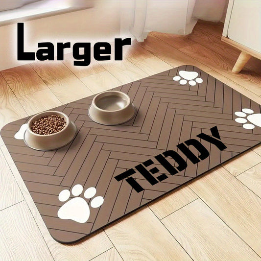 Tapis de gamelle personnalisé pour animal de compagnie – Grand tapis antidérapant, absorbant et à séchage rapide pour chien et chat, set de table imperméable style nordique pour nourriture et eau, cadeau personnalisé pour chien et chat