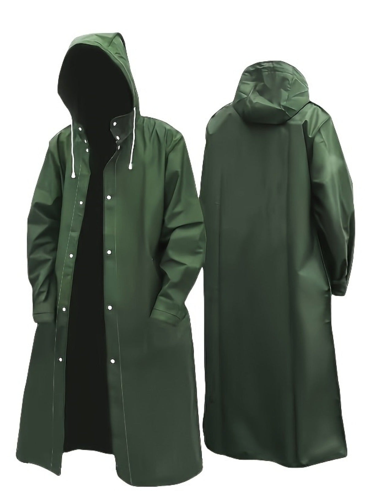 Imperméable long à capuche pour hommes et femmes – Veste de pluie coupe-vent à fermeture éclair intégrale avec capuche réglable, coupe ample et respirante pour la randonnée, le cyclisme, la pêche et le vélo – Vêtement de pluie unisexe pour adultes