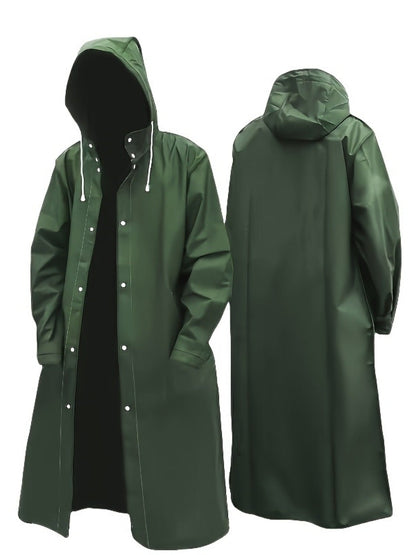Imperméable long à capuche pour hommes et femmes – Veste de pluie coupe-vent à fermeture éclair intégrale avec capuche réglable, coupe ample et respirante pour la randonnée, le cyclisme, la pêche et le vélo – Vêtement de pluie unisexe pour adultes