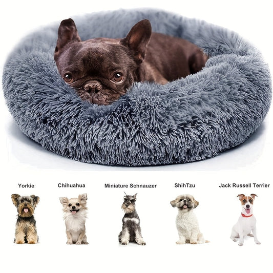 Round Donut Pet Bed for Dogs & Cats – Warm Soft Calming Shag Plush Bed, Anti-Anxiety Cozy Nest for Small Medium Large Pets, Multiple Sizes 16"/20"/24"/28"/31"/39", Perfect Christmas Gift