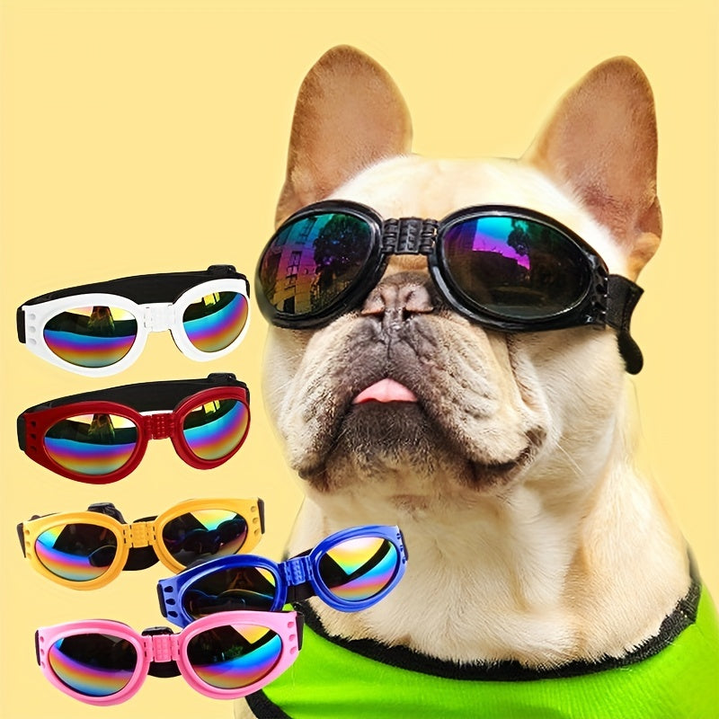 Lunettes de soleil pliables pour chien avec sangle réglable - Lunettes de protection étanches anti-UV pour activités en extérieur et aquatiques, protection oculaire élégante pour chiens de petite, moyenne et grande taille