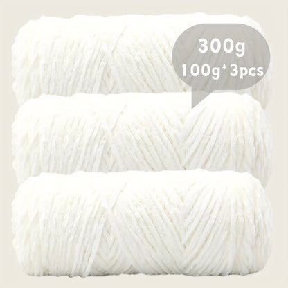 Fil chenille velours, lot de 3 pelotes de 300 g (3 x 100 g), laine douce et épaisse pour tricot et crochet, 47 couleurs, idéal pour débutants, artisanat de luxe pour pulls, écharpes, bonnets, poupées, sacs, amigurumi et projets DIY