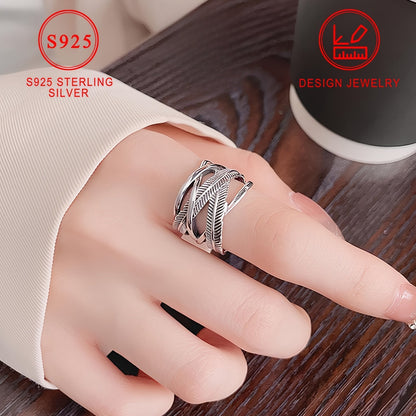 Bague plume en argent sterling 925, style vintage hip-hop, anneau croix infini, bijoux fantaisie pour femmes et hommes, tailles 6 7 8 9 10, pour un usage quotidien, idée cadeau