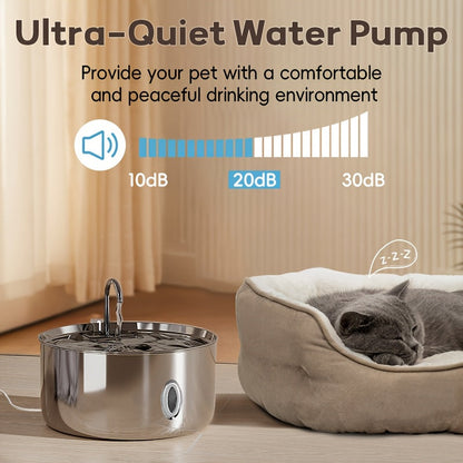 Fontaine à eau pour animaux en acier inoxydable 7 L (236 oz) – Distributeur d'eau automatique pour chats et chiens avec filtres de rechange, alimenté par USB et fenêtre de niveau d'eau – Modèle FT007