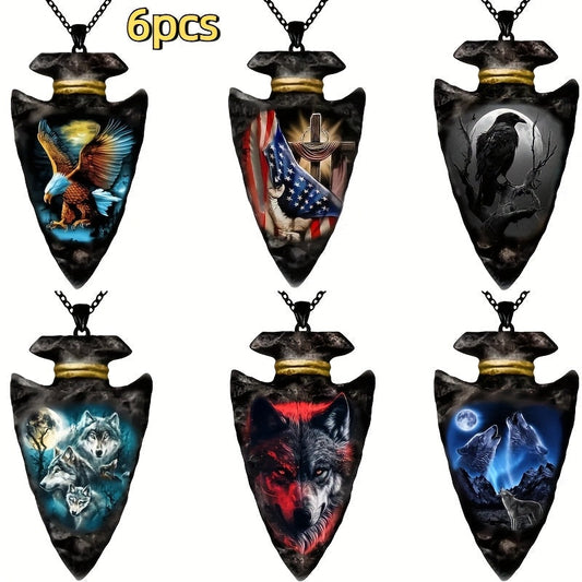 Collier avec pendentif totem tête de loup pour homme, lot de 6 pièces, bijoux gothiques viking à breloque animal, cadeau d'anniversaire ou d'Halloween, acier inoxydable