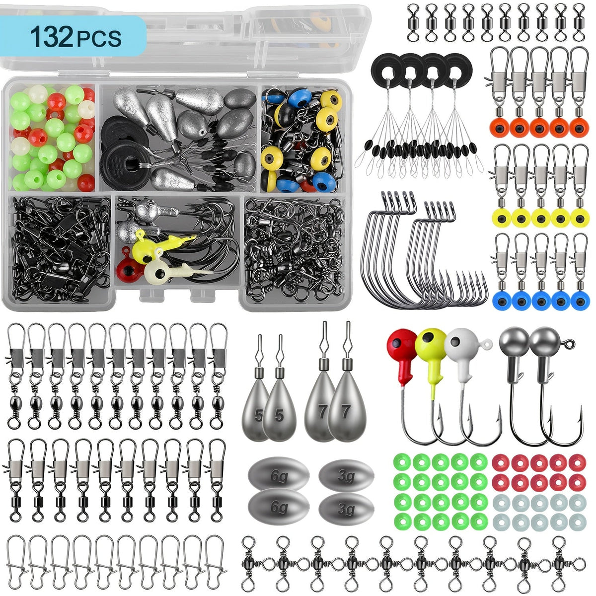 Kit d'équipement de pêche 132 à 405 pièces – Ensemble complet d'accessoires de pêche avec boîte, hameçons, poids, plombs et cuillers pour la pêche en eau douce au bar, à la truite, au crapet et au crappé