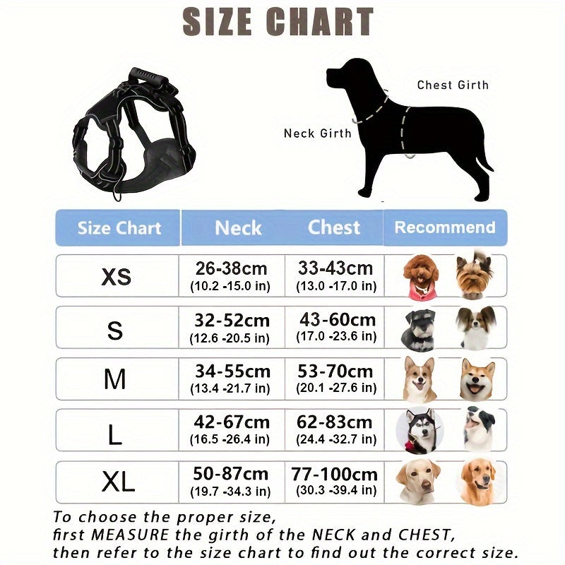 Ensemble harnais anti-traction et laisse 6-en-1 pour chien – Gilet réfléchissant en tissu Oxford sans étranglement avec double attache de laisse et poignée de contrôle facile pour chiens petits, moyens et grands, 5 couleurs, du XS au XL