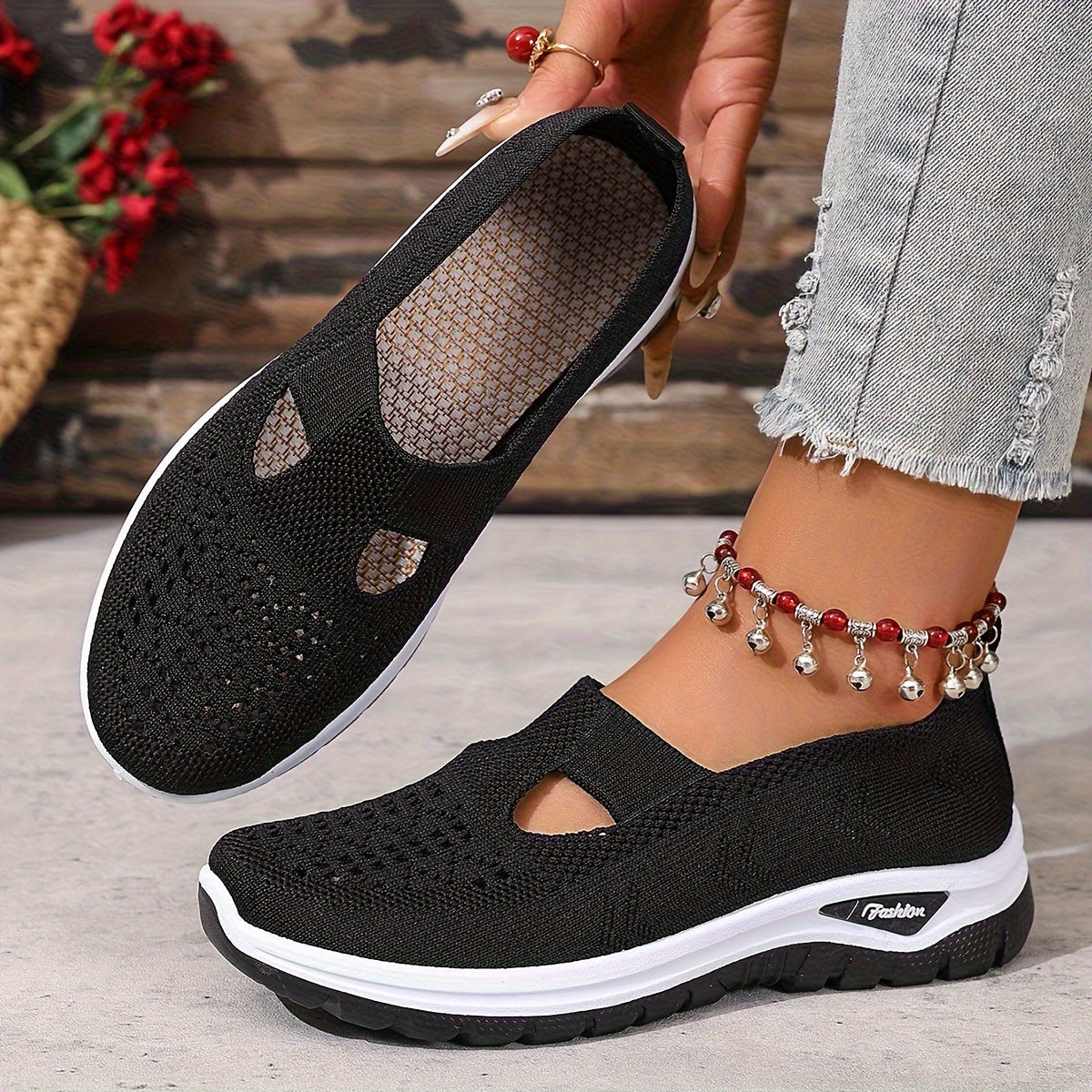 Women's Mesh Slip-On Sneakers – Lightweight Comfortable Casual Walking Shoes for Beach, Vacation, Camping & Everyday Summer Use, Sizes US 6.5–10.5