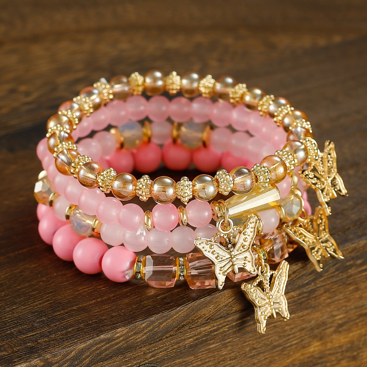 Ensemble de bracelets bohèmes à perles papillon pour femmes – Bracelets élastiques étincelants superposables à breloques, lot de 4, 8 et 16 pièces, cadeau idéal pour femmes élégantes