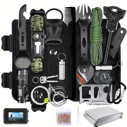 Kit de survie professionnel de 14, 152 ou 258 pièces – Équipement de survie d'urgence en plein air avec allume-feu, boussole et outil multifonction pour le camping, la randonnée et l'aventure, le meilleur cadeau pour hommes et femmes