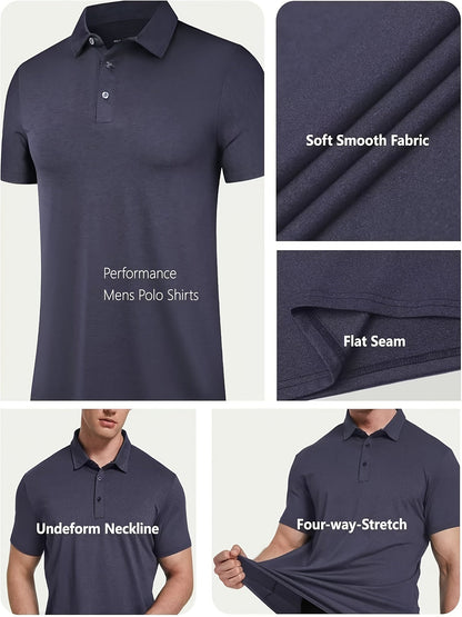 Lot de 5 polos pour homme – Chemise de golf à manches courtes, respirante et performante – T-shirt à col athlétique décontracté pour homme, tailles S-XXL