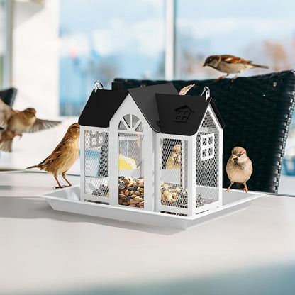 Mangeoire à oiseaux sauvage résistante aux écureuils pour extérieur – Mangeoire suspendue à grande capacité en maille métallique à 3 compartiments, résistante aux intempéries, pour cardinaux, pinsons et oiseaux de jardin, plusieurs couleurs