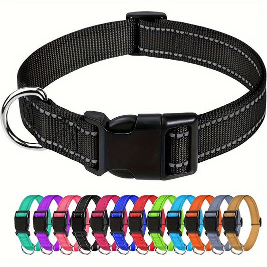 Collier pour chien réfléchissant et réglable pour petits, moyens et grands chiens et chats – Collier pour animal de compagnie avec visibilité nocturne, boucle durable et confortable pour un usage quotidien