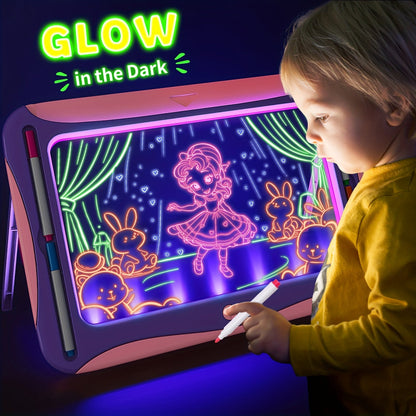 Tablette à dessin lumineuse LED pour enfants de 3 à 8 ans – Kit d’art phosphorescent avec 9 cartes recto-verso et 6 marqueurs, jouet éducatif de voyage, cadeau d'anniversaire et de Noël pour filles et garçons