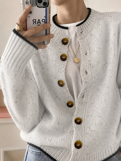 Cardigan décontracté pour femme à boutons, manches longues, col rond, maille colorée | Haut élégant et léger en tissu extensible à motif pois bonbon, tailles S M L XL