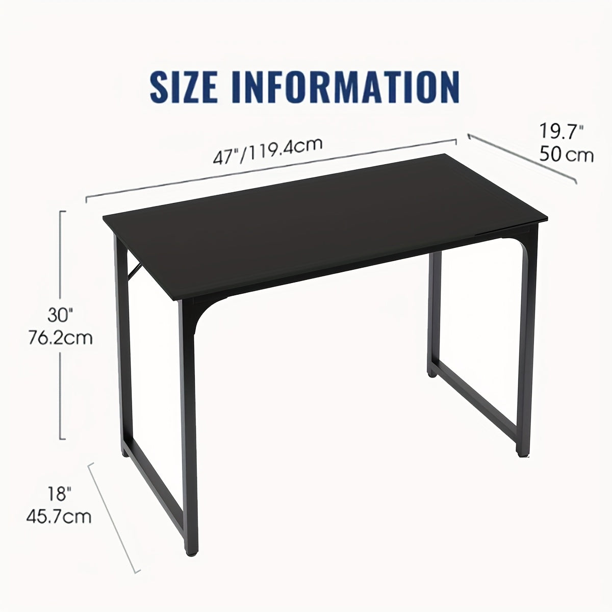 Bureau d'ordinateur 32/39/47 pouces – Bureau moderne pour écriture et gaming avec cadre en métal robuste, poste de travail pour bureau à domicile, PC, ordinateur portable et moniteur, 3 tailles disponibles