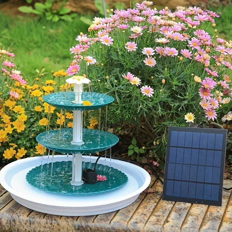 Fontaine à oiseaux solaire à 3 niveaux 3,5 W – Pompe de fontaine solaire pour décoration de jardin ou cour extérieure, sans câblage, vert foncé, bleu clair ou fontaine seule, options à un ou trois niveaux
