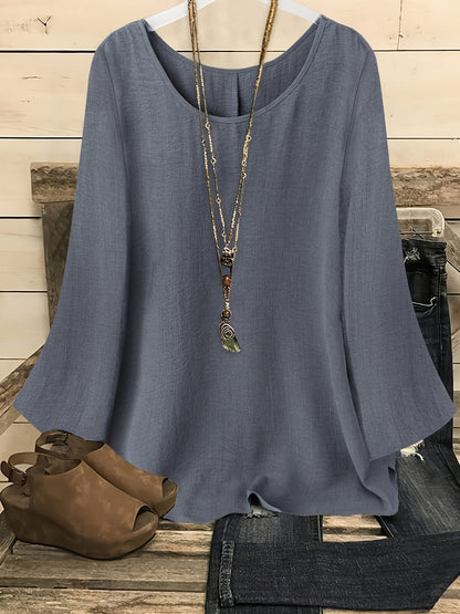 Women's Flared Long Sleeve Crew Neck Solid Shirt Casual Western Blouse Top S-XXL Multiple Colors
