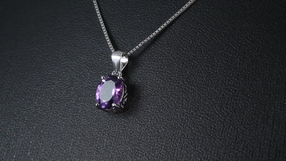 925 Sterling Silver Natural Gemstone Oval Cut Pendant Necklace for Women – Amethyst Citrine Garnet Peridot Topaz Multi-Faceted Fine Jewelry, Elegant Dating Daily Gift for Girls