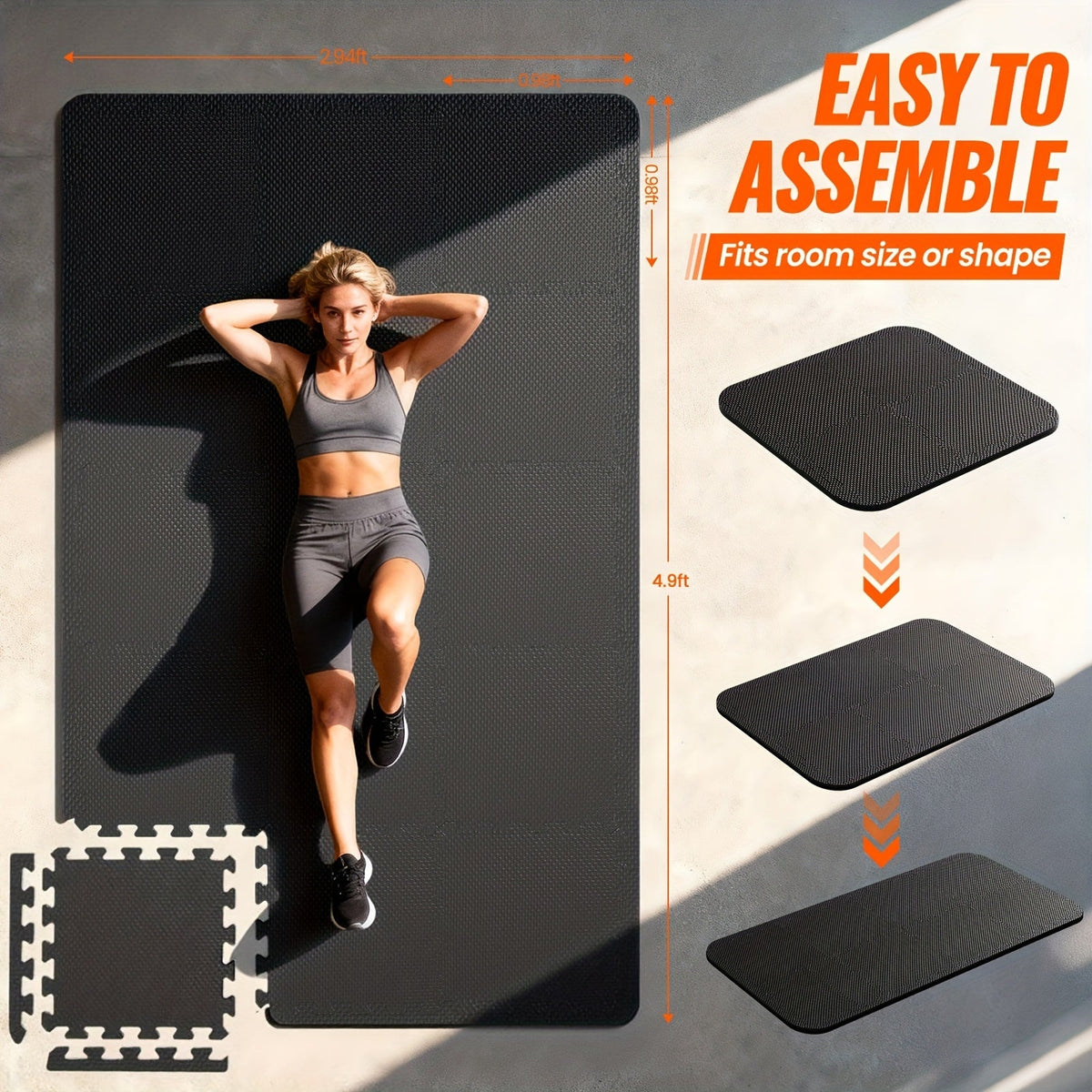 Tapis de sol emboîtables pour salle de sport, 36/48 pièces, dalles puzzle en mousse EVA, 30 x 30 cm, tapis d'exercice antidérapant pour salle de sport à domicile, garage, salle de jeux, fitness – Inclut des bordures, motif café et feuilles