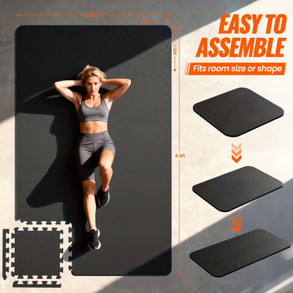 Tapis de sol emboîtables pour salle de sport, 36/48 pièces, dalles puzzle en mousse EVA, 30 x 30 cm, tapis d'exercice antidérapant pour salle de sport à domicile, garage, salle de jeux, fitness – Inclut des bordures, motif café et feuilles