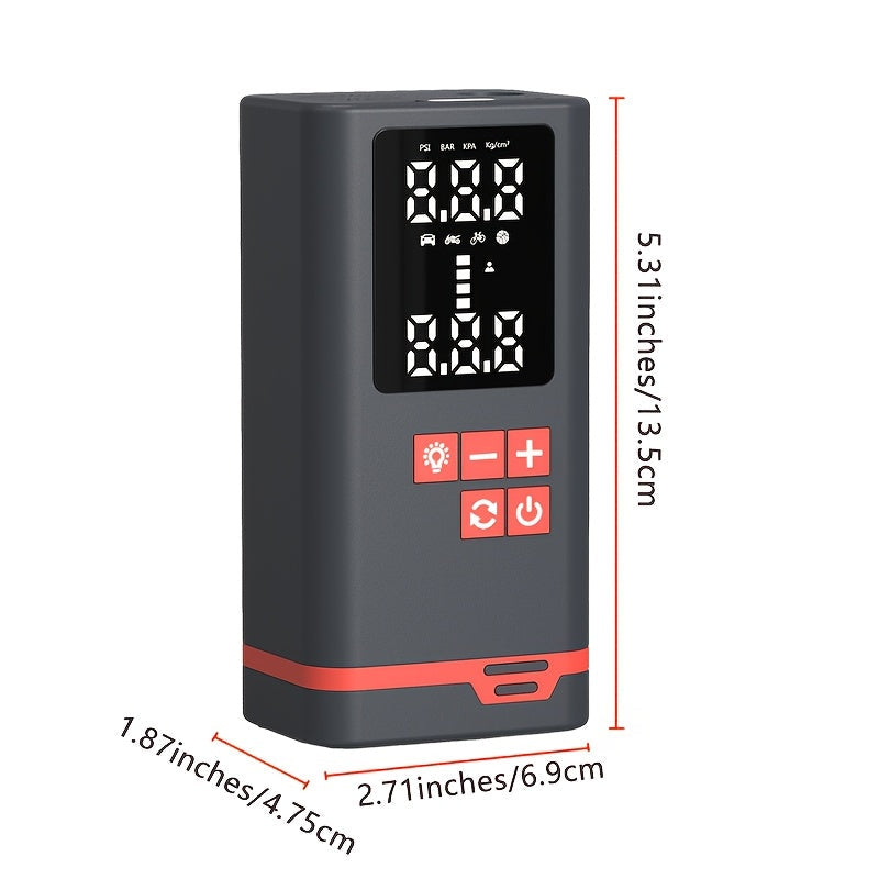 Compresseur d'air portable sans fil – Rechargeable par USB, affichage numérique, éclairage LED, adaptateurs multi-embouts, batterie au lithium, convient aux voitures, motos, vélos et ballons de sport