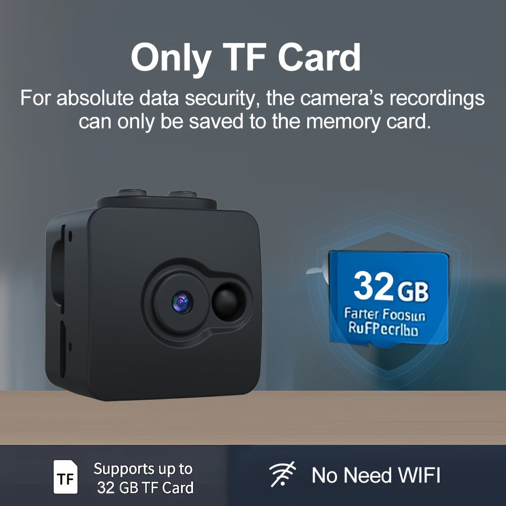Mini caméra de sécurité espion sans WiFi – Prise en charge carte SD 32 Go, enregistrement en boucle, batterie rechargeable, Plug & Play – Sécurité domestique, babyphone, caméra pour animaux, surveillance de bureau