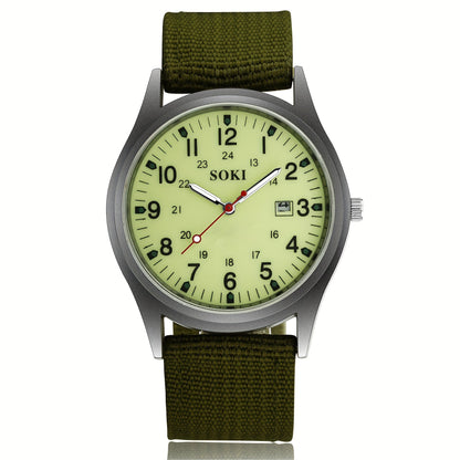 Montre à quartz minimaliste pour homme avec bracelet en nylon - Montre-bracelet analogique décontractée avec cadran lumineux, calendrier 24 heures et boîtier en acier inoxydable, montre de sport pour homme, cadeau idéal